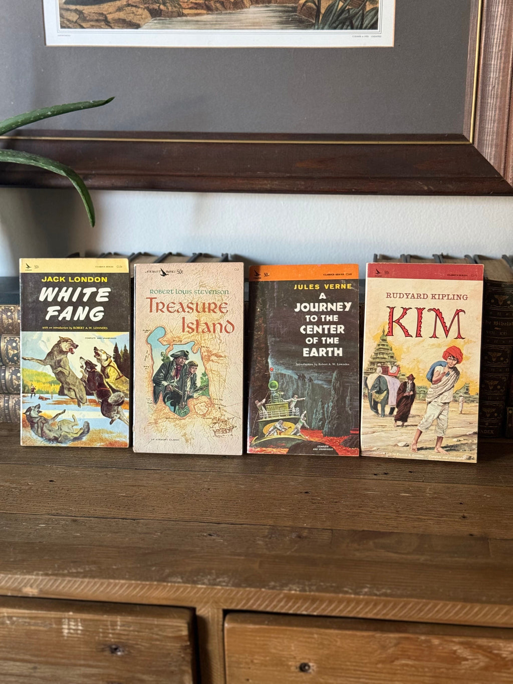 Vintage Paperback Classics Set of 4 | White Fang, Treasure Island, Jules Verne & Kim
