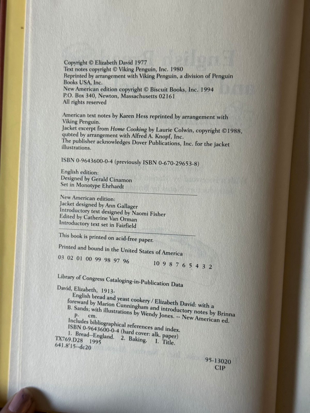 English Bread and Yeast Cookery by Elizabeth David | 1994 Hardcover